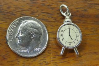 Vintage Sterling Silver Alarm Clock Old Fashioned Antique 3d Charm