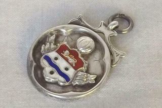 A Fine Solid Silver & Enamel Pocket Watch Chain Fob Medal Birmingham 1926.