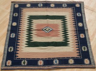 Home Decorative Rug Persian Kilim Rug Hand Woven Square Blue Wool Area Rugs 5x5
