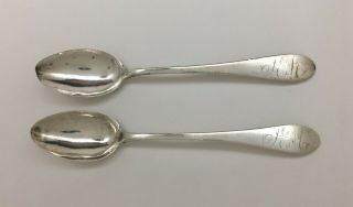 Fine 18th C Early American Colonial Southern? Pair Coin Silver Tea Spoons Marked