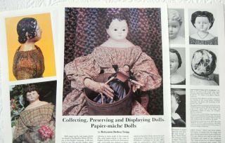 9p History Article,  Color Pics - Antique Papier Mache Dolls