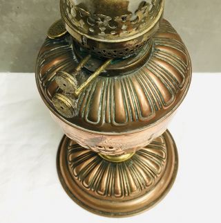 Rare Victorian Ornate Repousse BRASS & COPPER OIL LAMP Martin’s Patent 7