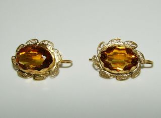 Exquisite,  Large,  Antique Victorian 18 Ct Gold Earrings With Scottish Cairngorm