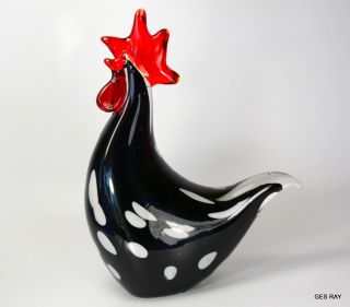 Vintage Rooster Figurine Glass Sculpture Paperweight Bird Sagaofluck