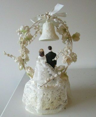 Vintage 1950 ' S Bride & Groom Wedding Cake Topper Hand Painted Chalkware 3