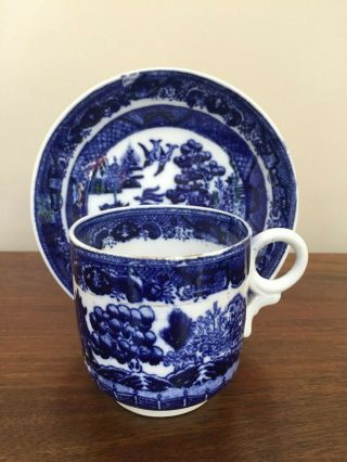Antique Flow Blue Willow Cup & Saucer Set (c) Pair