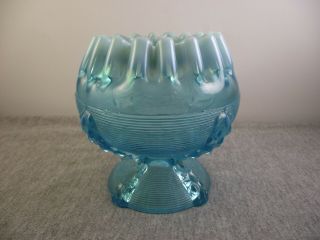 Antique Northwood Blue Opalescent Glass Button Panels Ivy Ball Vase