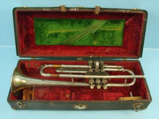 Antique Silver Trumpet Horn 3596 In A J.  W.  York & Sons Grand Rapids Hard Case