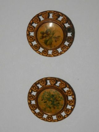 Antique Victorian Large Buttons Flower Forget Me Not Violet Gilt Edwardian 812