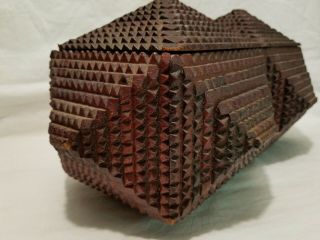 Antique Chip Carved Tramp Folk Jail Art Wood Box Cigar Lid Deep Layers Old Large