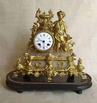Fine Antique French Mantle Clock And Stand 19th Century All In