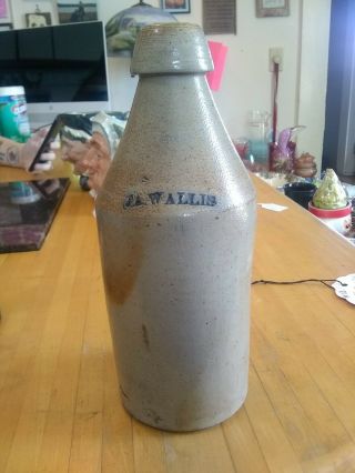 Antique 1800s J.  A.  Wallis Stoneware Blob Top Bottle Bangor Me - St.  John Nb