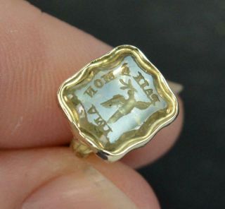 Georgian 15ct Gold ' Peace to my Friend ' Rock Crystal Intaglio Seal Pendant Fob 7