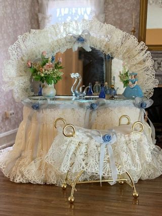 1986 Vintage Miniature Dollhouse Artisan Vanity Mirror Lace Ann Marie Amoroso