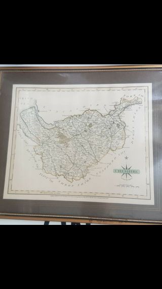 Framed Antique Map Of Cheshire By John Carey