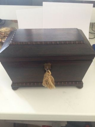 Antique Wooden Georgian Tea Caddy Box With Key