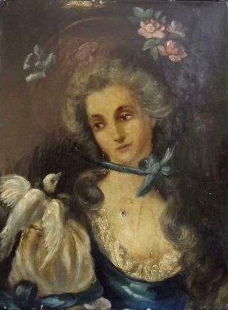 Antique French Romantic Early 19th Century Portrait Of Lafy & Dove - Restoration