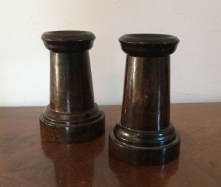 Vintage Pair Carved Mahogany Wood Display Pedestal Column Stand For Ball Sphere