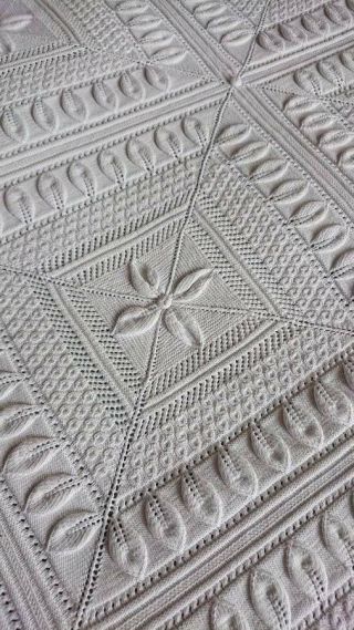 Lge Antique French Provencale Hand Worked Bed Cover With Tassels C1910