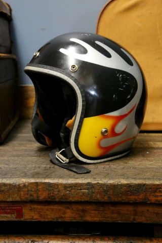 Vintage John Deere Snowmobile Motorcycle Helmet Flames Deere Antlers Bell Buco