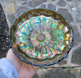 Millersburg Cosmos Radium Antique Carnival Art Glass Bowl Iridescent - Green Ics