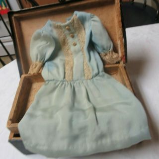 Antique Blue Silk Blend Drop Waist Doll Dress 3 "
