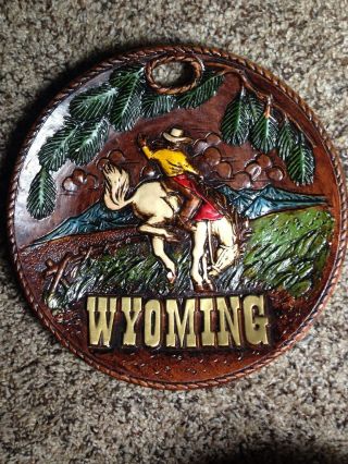 Vintage Antique Plate Wyoming Mountains Bronco Ceramic 3d