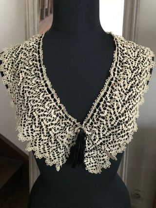 Wonderful Antique Edwardian Guipure Lace Collar With A Black Ribbon Through