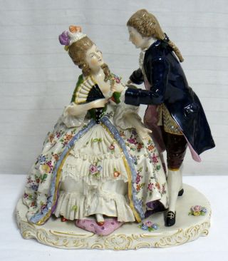 Richard Ginori Capodimonte Porcelain Victorian Figurines Man Courting Sitting Wo