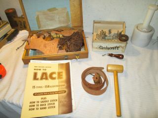 Set Of Vintage Antique Leather Tools And Leather