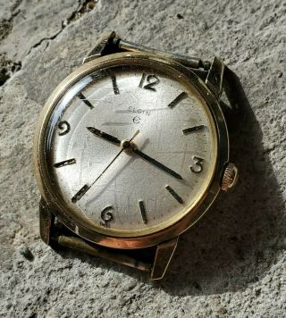 Vintage 1960s Elgin Swiss Made 17j Gold Mens Watch For Parts/restoration