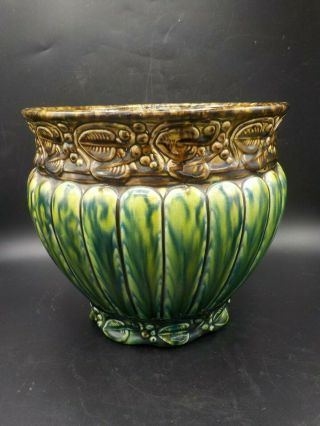 Xl Antique Weller Art Pottery Majolica Vase Jardiniere Pot 9.  5 " X 8.  5 "