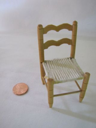 Vintage Dollhouse Miniature Wood Chair W/ Caning Wooden 3 " Tall Caned Seat