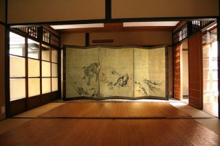 掛軸1967 Japanese Folding Screen / Byobu " Fierce Tiger And Figure Painting " @by2