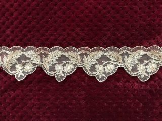 French Edwardian Lace Edging Embroidery On Silk Tulle 2 Yards By 2.  5 "