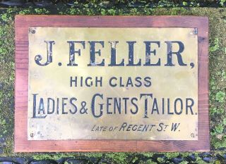 Antique English Victorian Brass Door Plaque Trade Sign J.  Feller Tailor London