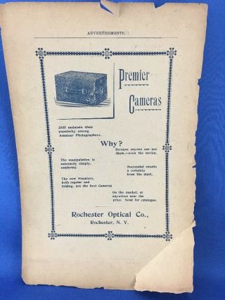 Antique Rochester Optical Premier Camera Collectible Newspaper Advertising