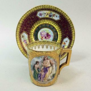 Antique Vienna Fine Porcelain Cabinet Cup & Saucer C.  1890