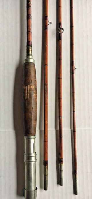 Vintage Montague Split Cane Fly Fishing Rod 4 Piece 9 