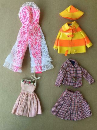 1 Barbie Doll,  2 Francie 1965,  & 1 Skipper 1963,  Labeled Clothing Outfits,  Mattel