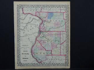 Illinois,  Antique Map,  1869 Counties Of Madison,  St.  Clair,  And Monroe M9 71