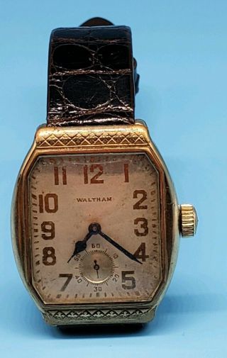 Vintage Waltham Art Deco Mens Watch 17 Jewel Gold Plated -