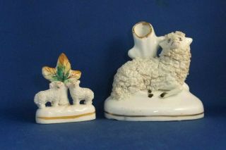 ANTIQUE 19THC STAFFORDSHIRE POTTERY MINIATURE FIGURE TWO LAMBS C1835 - EX D.  RICE 2