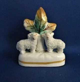 ANTIQUE 19THC STAFFORDSHIRE POTTERY MINIATURE FIGURE TWO LAMBS C1835 - EX D.  RICE 3