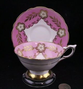 Royal Stafford Cotten Candy Pink W Brushed Gold Cabinet Tea Cup And Saucer