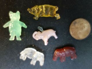 5 Vintage Czech Glass Cats Pigs Lion Elephant Figural Jewelry Piece Beads