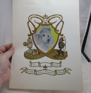Vintage 8 X 11 Print.  White Poodle Dog Crest & Motto By Lucien Guilbert
