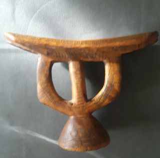 Old African Carved Wood Headrest Pillow Tribal