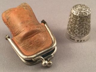 Solid Silver Victorian Thimble & Case,  Charles Horner,  Chester 1897