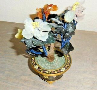Hand Carved Antique Chinese Jade Quartz Agate Tree In Cloisonne Pot 4